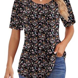 Blouses for Women Pleated Short Sleeve Tunic Tops Dressy Casual Summer Shirts W